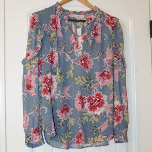 LOFT Flowy Blouse - Sz Small Blue Floral